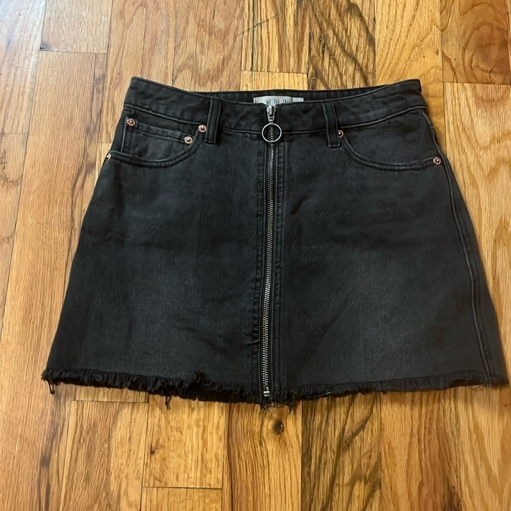 Black Front-Zip Denim Mini Skirt